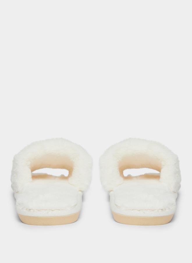 Styli Women Off White Fuzzy Bedroom Slippers - Image 5